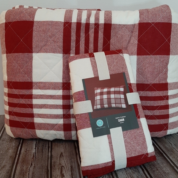 Martha Stewart Red Buffalo Check Plaid King Quilt & One Standard Sham - Picture 8 of 16